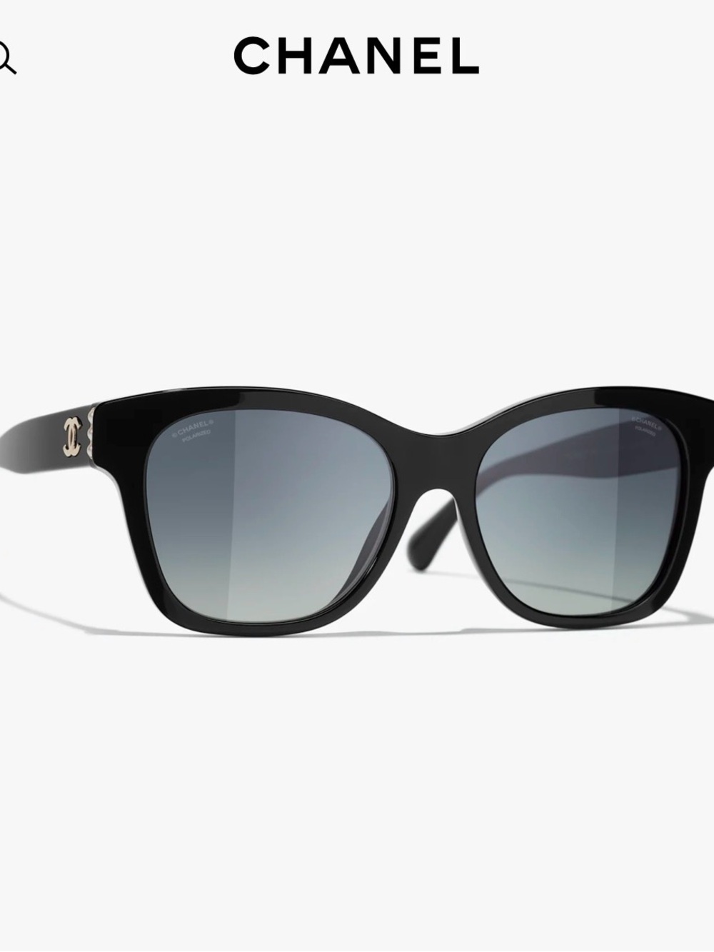 CHANEL Black polarized pearl square Sunglasses